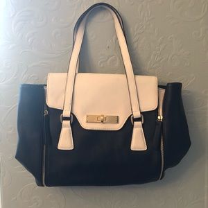 Navy and white with gold accents handbag